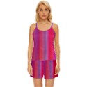 Multicolored Abstract Linear Print Satin Pajama Short Set View1