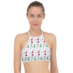 Santa Claus Snowman Christmas  Racer Front Bikini Top by artworkshop