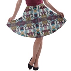 Multicolored Ornate Decorate Pattern A-line Skater Skirt by dflcprintsclothing