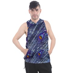Peacock-feathers-color-plumage Blue Men s Sleeveless Hoodie by danenraven