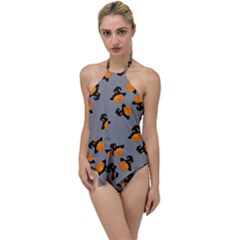 Pumpkin Heads With Hat Gray Go With The Flow One Piece Swimsuit by TetiBright