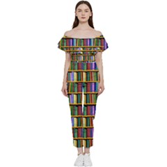 Books On A Shelf Off Shoulder Ruffle Top Jumpsuit by TetiBright