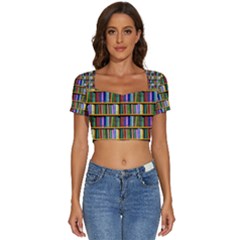 Books On A Shelf Short Sleeve Square Neckline Crop Top  by TetiBright