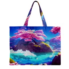 Fantasy Japan Mountains Cherry Blossoms Nature Zipper Mini Tote Bag by Uceng