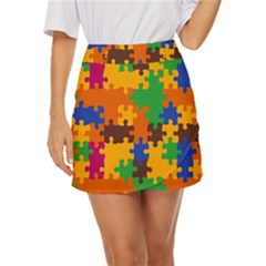 Retro Colors Puzzle Pieces                       Mini Front Wrap Skirt by LalyLauraFLM