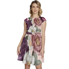 Roses Vintage Pattern Cap Sleeve High Waist Dress by Valentinaart