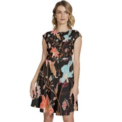 Vintage Floral Pattern Cap Sleeve High Waist Dress by Valentinaart
