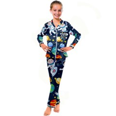 Space Galaxy Seamless Background Kid s Satin Long Sleeve Pajamas Set by Jancukart