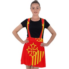 Languedoc Roussillon Flag Velvet Suspender Skater Skirt by tony4urban