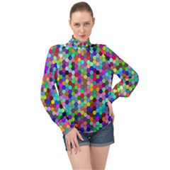 Background Color High Neck Long Sleeve Chiffon Top