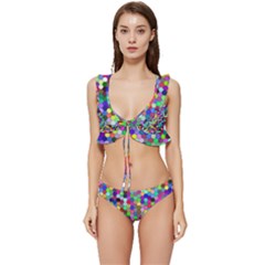 Background Color Low Cut Ruffle Edge Bikini Set by artworkshop