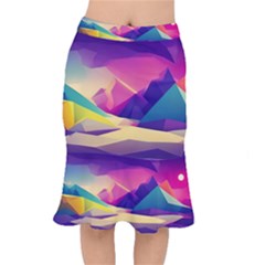Abstract Geometric Landscape Art Short Mermaid Skirt by danenraven