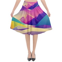 Abstract Geometric Landscape Art Flared Midi Skirt by danenraven