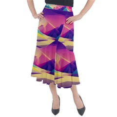 Abstract Geometric Landscape Art Midi Mermaid Skirt by danenraven