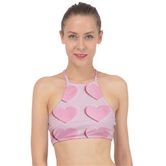 Valentine Day Heart Pattern Pink Racer Front Bikini Top by artworkshop