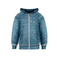 White And Blue Brick Wall Kids  Zipper Hoodie by artworkshop