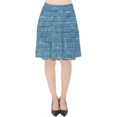 White And Blue Brick Wall Velvet High Waist Skirt by artworkshop