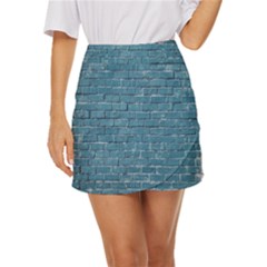 White And Blue Brick Wall Mini Front Wrap Skirt by artworkshop