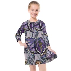Dark Leaves Kids  Quarter Sleeve Shirt Dress by DinkovaArt