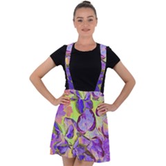 Purple Leaves Velvet Suspender Skater Skirt by DinkovaArt