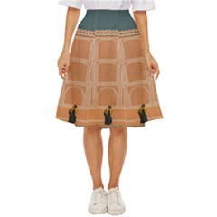 Person Stands By Tall Orange Wall And Looks- Up Classic Short Skirt by artworkshop