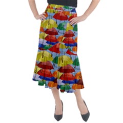 Umbrellas Colourful Midi Mermaid Skirt by artworkshop