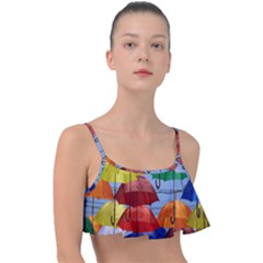 Umbrellas Colourful Frill Bikini Top by artworkshop