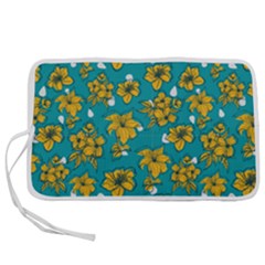 Turquoise And Yellow Floral Pen Storage Case (l) by fructosebat