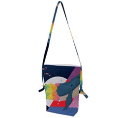 Whale Moon Ocean Digital Art Folding Shoulder Bag by Jancukart