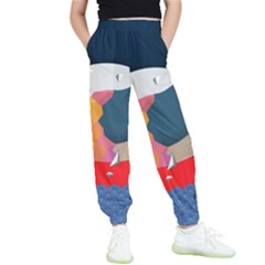 Whale Moon Ocean Digital Art Kids  Elastic Waist Pants by Jancukart