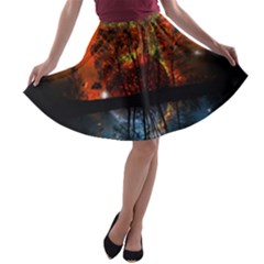 Space Nature Fantasy Trees A-line Skater Skirt by Ravend