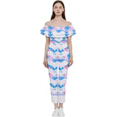 Bats Pattern T- Shirt White Bats And Bows Blue Pink T- Shirt Off Shoulder Ruffle Top Jumpsuit by maxcute