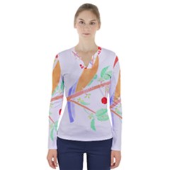 Birds Illustration T- Shirtbird T- Shirt (8) V-neck Long Sleeve Top by maxcute