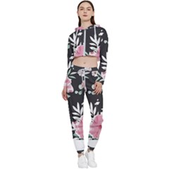 Botanical T- Shirt Botanical Graceful Pattern T- Shirt Cropped Zip Up Lounge Set by maxcute