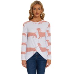 Brown Dachshund Dog T- Shirt Brown Dachshund Dog With A Bowl Pattern T- Shirt Long Sleeve Crew Neck Pullover Top by maxcute