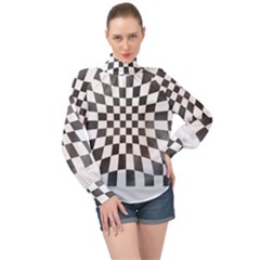 Checkerboard T- Shirt Watercolor Psychedelic Checkerboard T- Shirt High Neck Long Sleeve Chiffon Top by maxcute