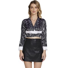 Cool Design Art T- Shirt Black And White Damascus Abstract Pattern T- Shirt Long Sleeve Tie Back Satin Wrap Top by maxcute