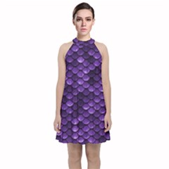 Purple Scales! Velvet Halter Neckline Dress  by fructosebat