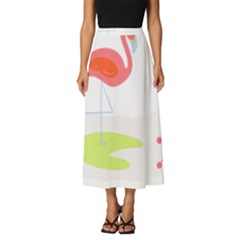 Flamingo T- Shirt Mid- Century Modern Pink Flamingo With Retro Icons Repeating Pattern T- Shirt Classic Midi Chiffon Skirt by maxcute