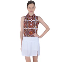 Flower T- Shirt Flower Granny Square Print T- Shirt Women s Sleeveless Polo Tee by maxcute