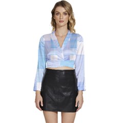 Geometric T- Shirt Blue Composition T- Shirt Long Sleeve Tie Back Satin Wrap Top by maxcute