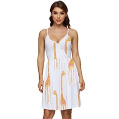 Giraffe Pattern T- Shirt Giraffes T- Shirt V-neck Pocket Summer Dress  by maxcute