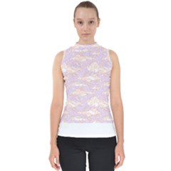 Nature Pattern T- Shirt Minimalist Leaf Line Art Illustration As A Seamless Surface Pattern Design ( Mock Neck Shell Top by maxcute