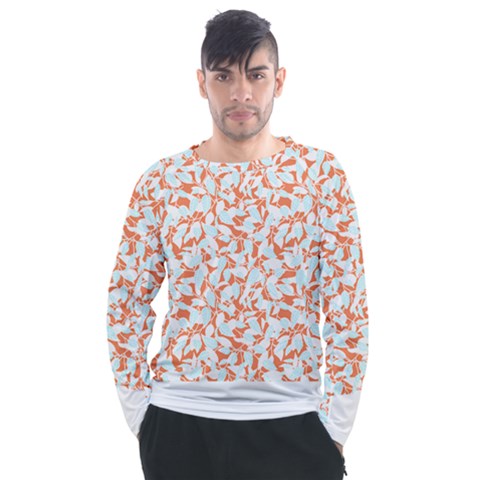 Nature Pattern T- Shirt Minimalist Leaf Line Art Illustration As A Seamless Surface Pattern Design ( Men s Long Sleeve Raglan Tee by maxcute
