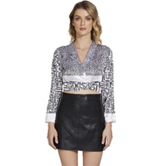 Pattern T- Shirt One Line - Black T- Shirt Long Sleeve Tie Back Satin Wrap Top by maxcute
