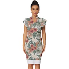 Tropical T- Shirt Tropical Attractive Floral T- Shirt Vintage Frill Sleeve V-neck Bodycon Dress by maxcute