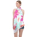 Tropical T- Shirt Tropical Gorgeous Floristic T- Shirt Halter Asymmetric Satin Top View1