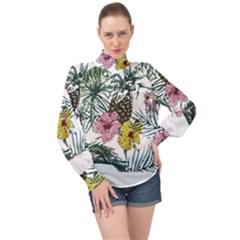 Tropical T- Shirt Tropical Magnificent Flower T- Shirt High Neck Long Sleeve Chiffon Top by maxcute