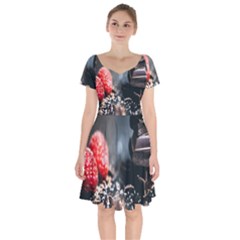 Chocolate Dark Short Sleeve Bardot Dress by artworkshop
