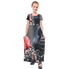 Chocolate Dark Kids  Short Sleeve Maxi Dress by artworkshop